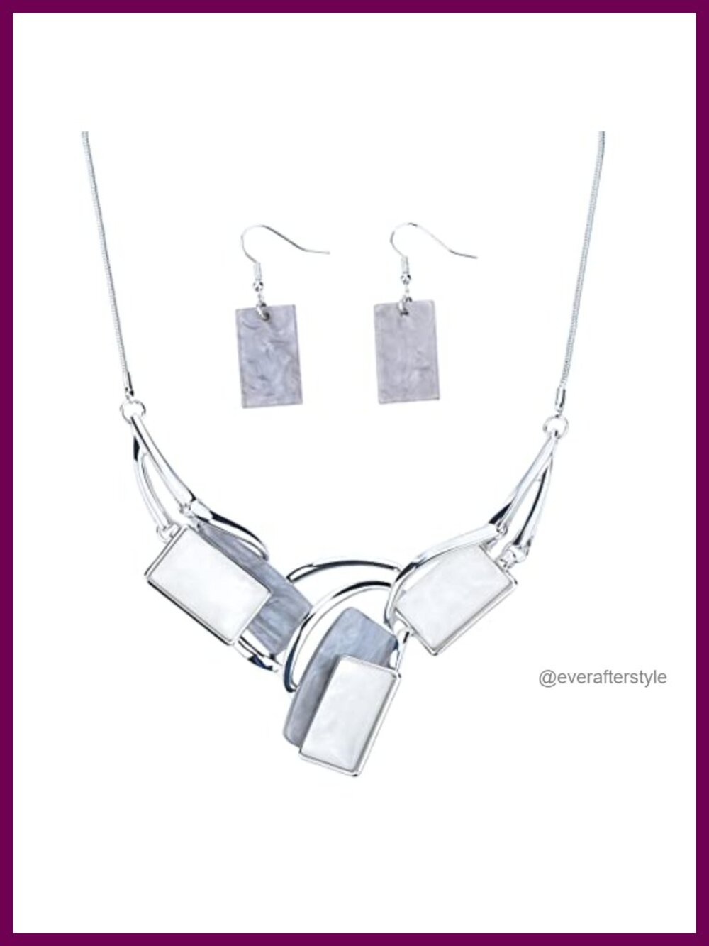 Silver Plated Alloy Square Statement Necklace and Earrings Set for Women